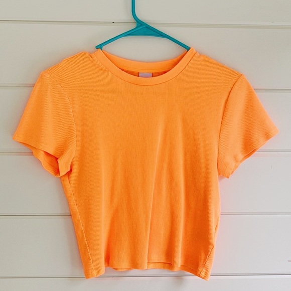 TNA Tops - Aritzia Tna Ribbed T-Shirt Shrunken in Neon Orange